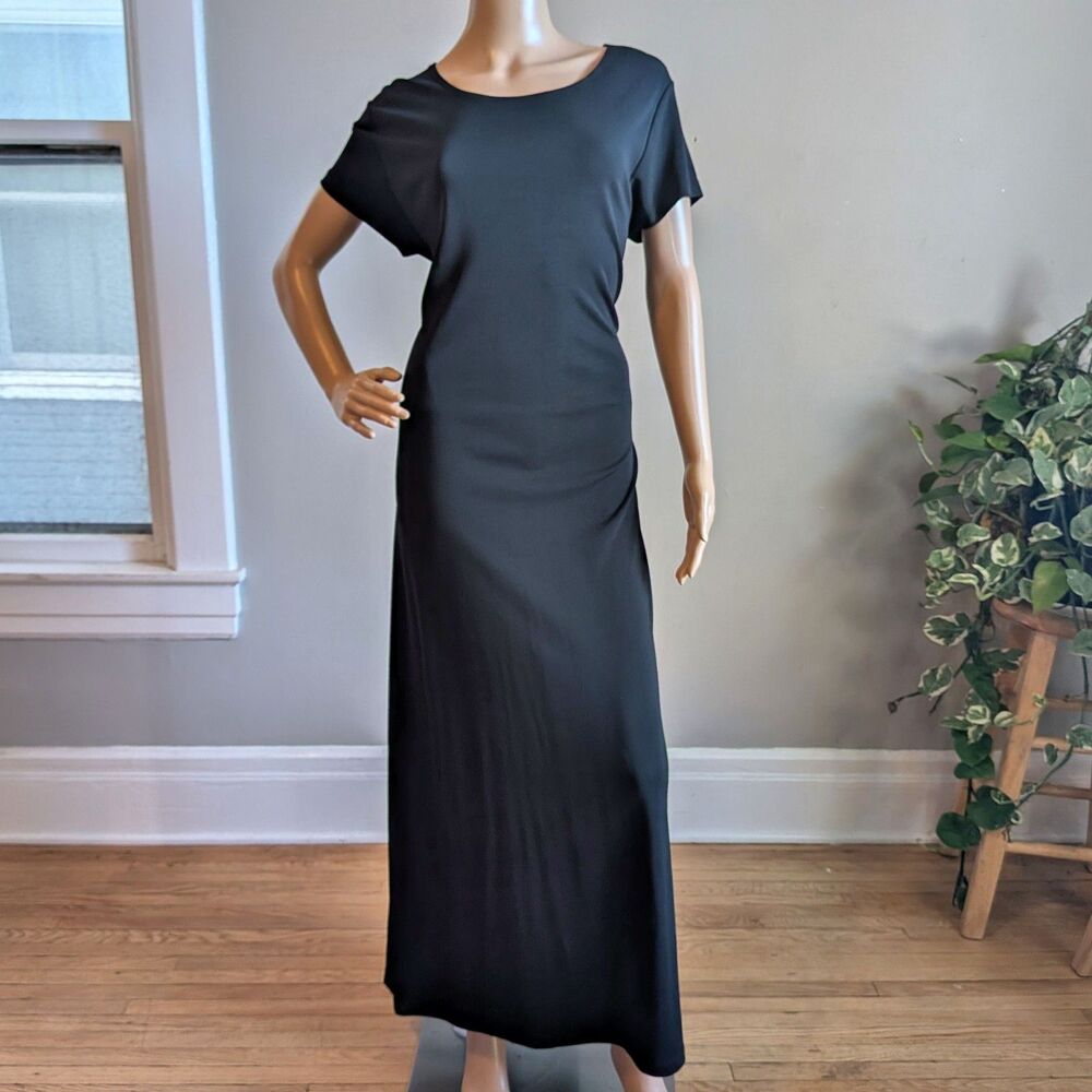 Vintage Y2K Liz Claiborne Black Knit Maxi Dress Witchy Minimalist Whimsygoth XL
